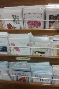 Section of the shelf of cards in one Christian bookshop in Nairobi